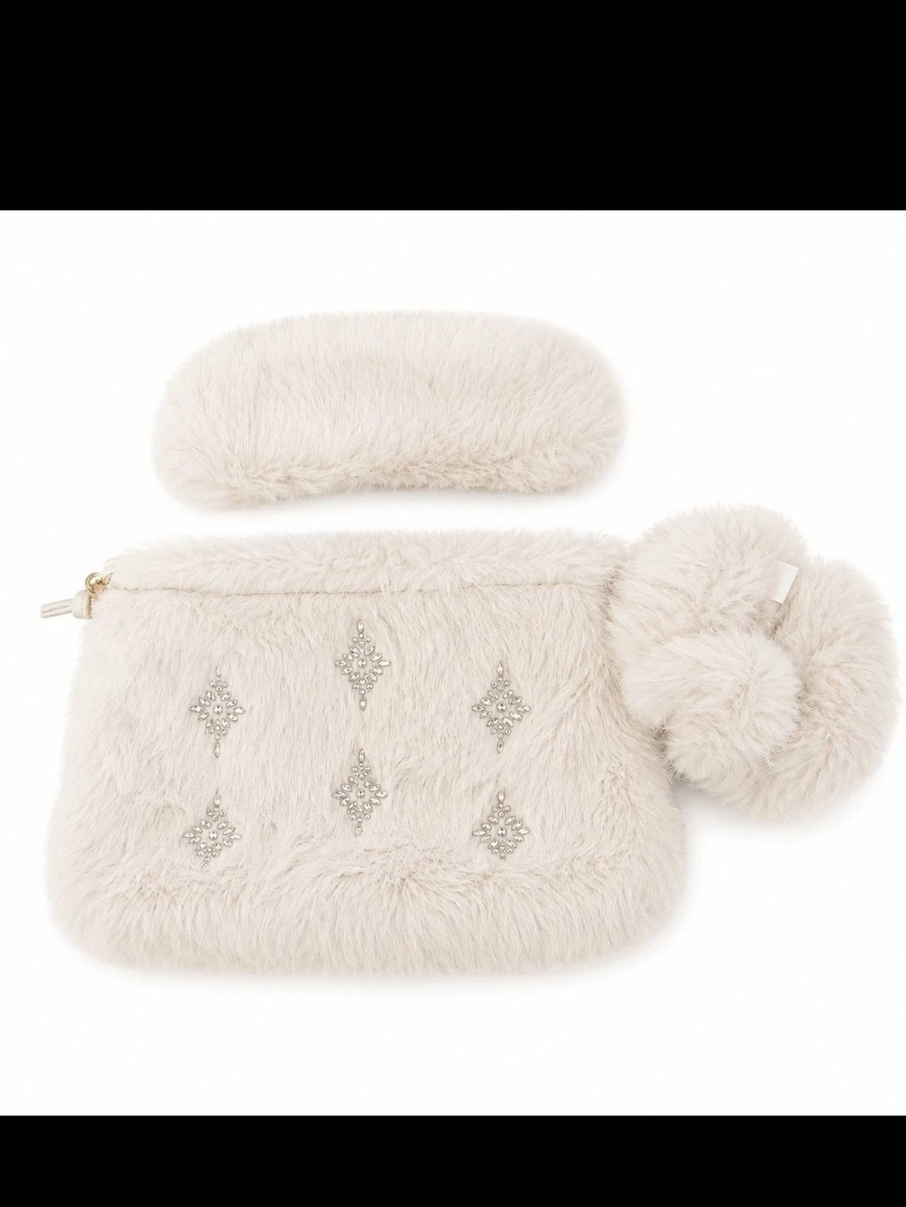 Victoria's Secret Cream Faux Fur Travel Set and Crystal Accents